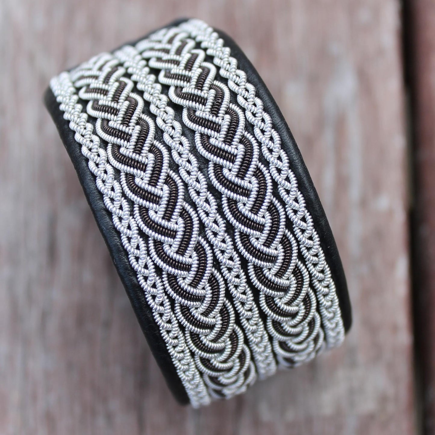 wide leather bracelet in sami design