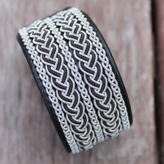 wide leather bracelet in sami design